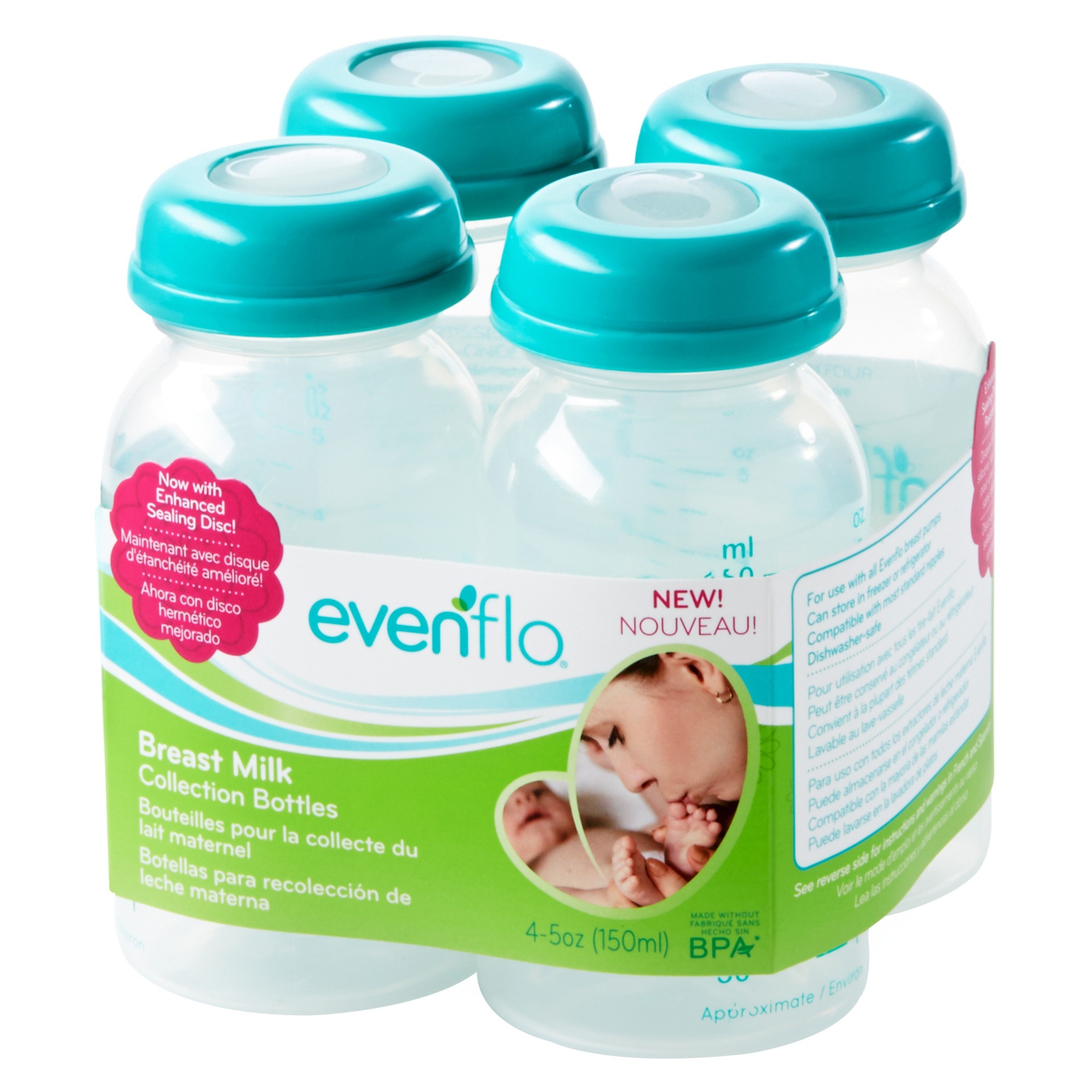 slide 1 of 1, Evenflo Milk Collection Bottles Clear, 4 ct; 5 oz