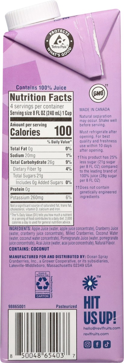 slide 7 of 13, Revl Fruits REVL 32oz 100% Juice Cranberry Pomegranate Acai, 32 fl oz