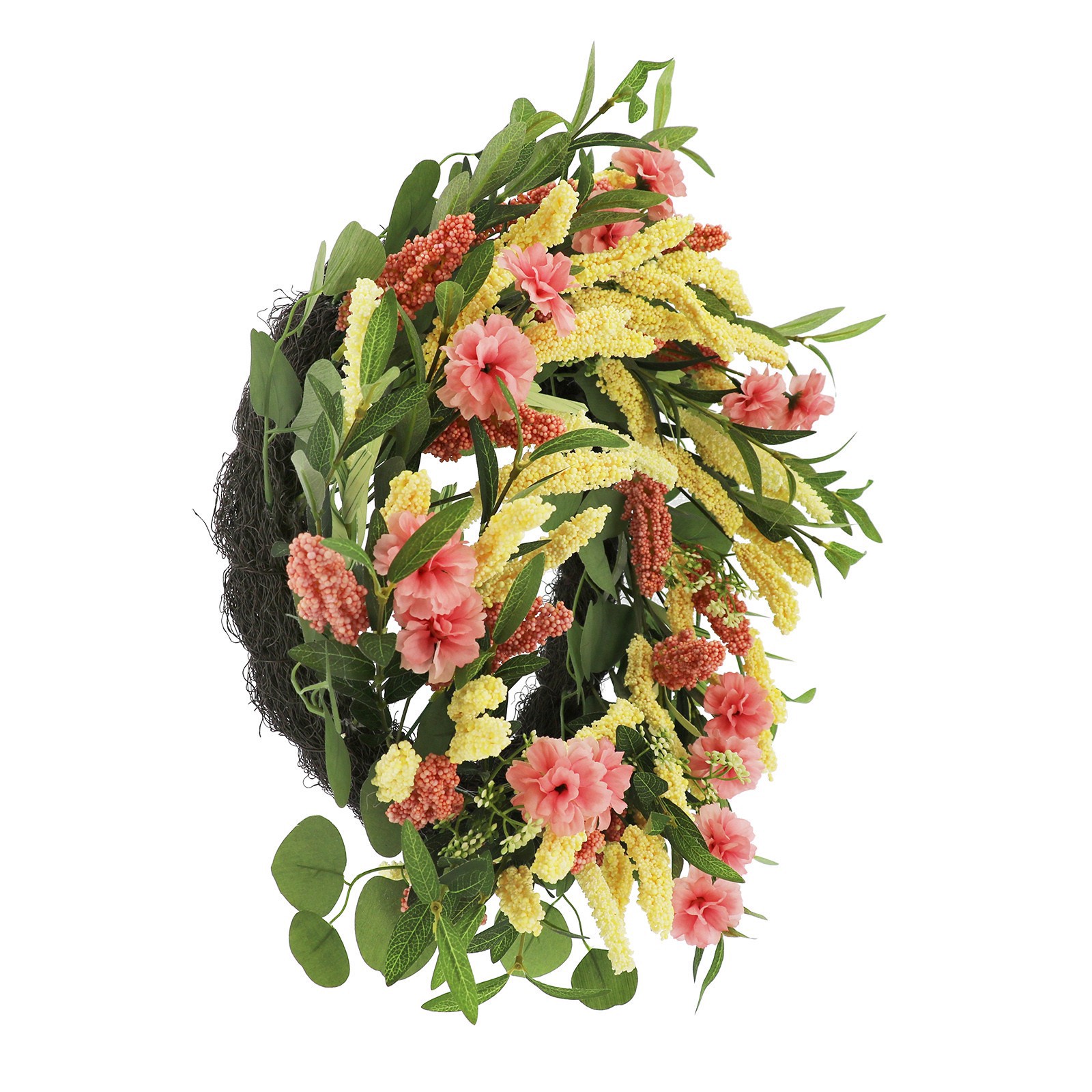 slide 3 of 3, 24" Pink & Yellow Heather Wreath By Ashland, 24 in