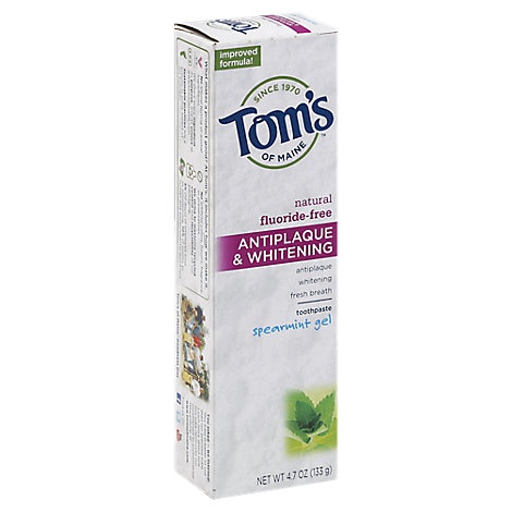 slide 1 of 1, Toms Of Maine Toothpaste Antiplaque & Whitening Spearmint Gel, 4.7 oz