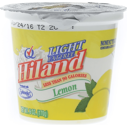 slide 1 of 1, Hiland Dairy Fat Free No Sugar Added Lemon Yogurt, 6 oz