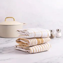 Hy-Vee Seasons Tea Towels In White And Honey Mustard, Set Of 3