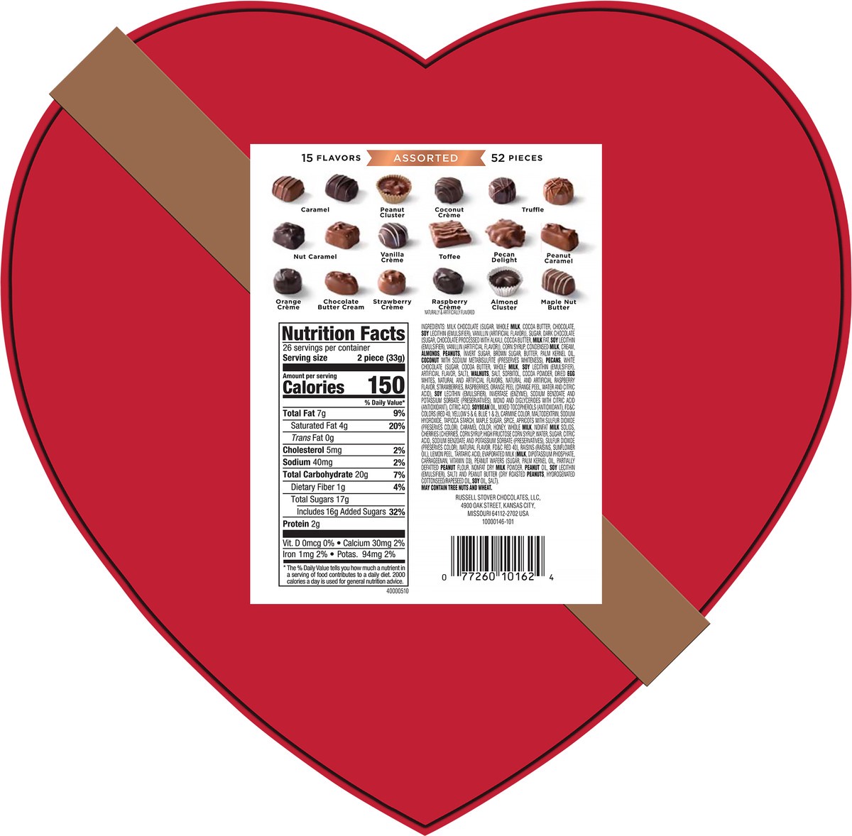 slide 5 of 8, Russell Stover Valentine's Day Red Foil Heart Assorted Milk Chocolate & Dark Chocolate Gift Box, 30.04 oz. (˜ 52 pieces), 30.04 oz