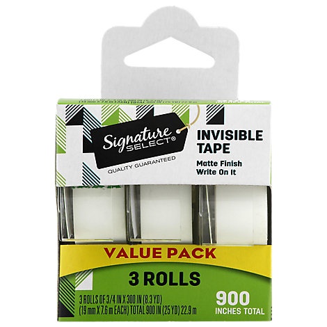 slide 1 of 1, Signature Home Tape Invisible Matte Finish 0.75X300 Inch Pack, 3 ct