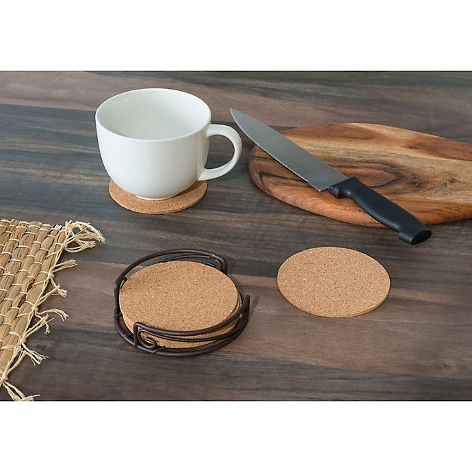 slide 2 of 2, Home Basics Coasters with Scroll Holder, 4 ct