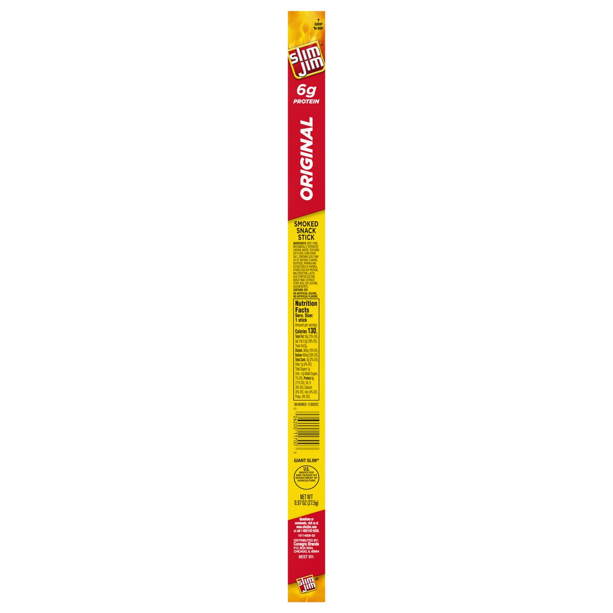 slide 1 of 7, Slim Jim Giant Sized Original Smoked Snack Stick, 6g Protein Per Serving, 0.97 oz., 0.97 oz