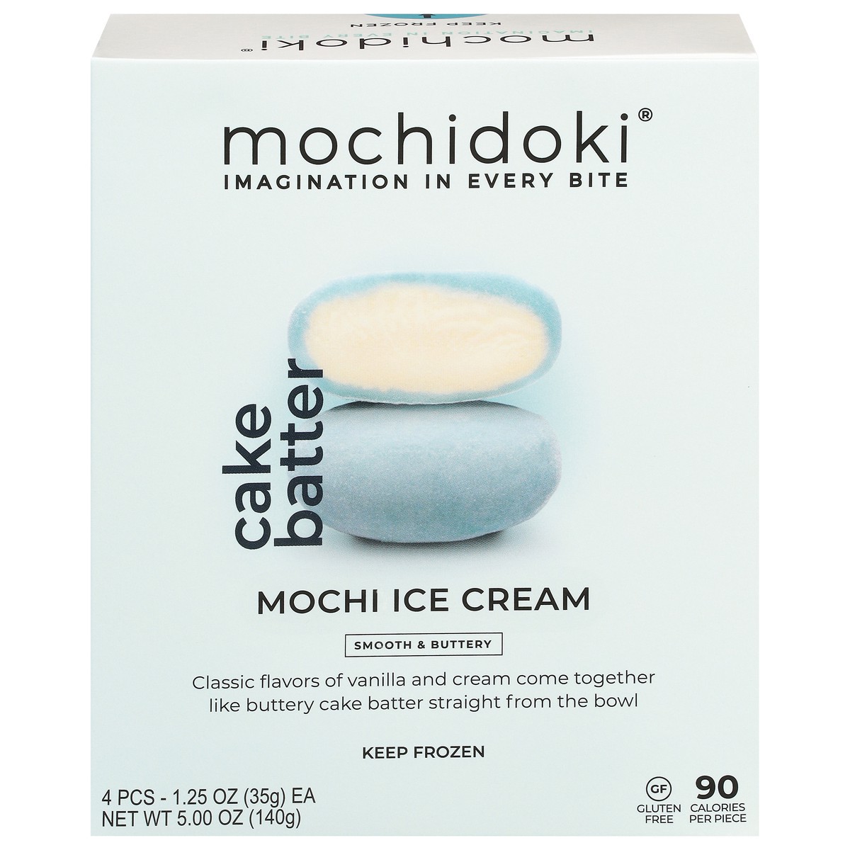 slide 1 of 9, Mochidoki Cake Batter Mochi Ice Cream 4 - 1.25 oz Packs, 4 ct
