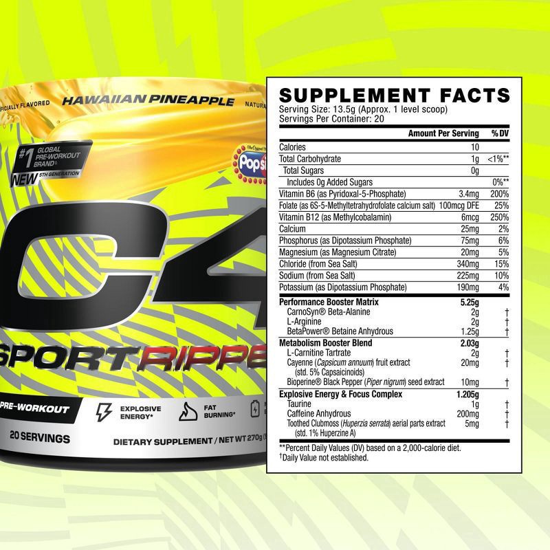 slide 4 of 7, Cellucor C4 Sport Ripped Pre-Workout - Popsicle Hawaiian Pineapple- 20 ct, 20 ct