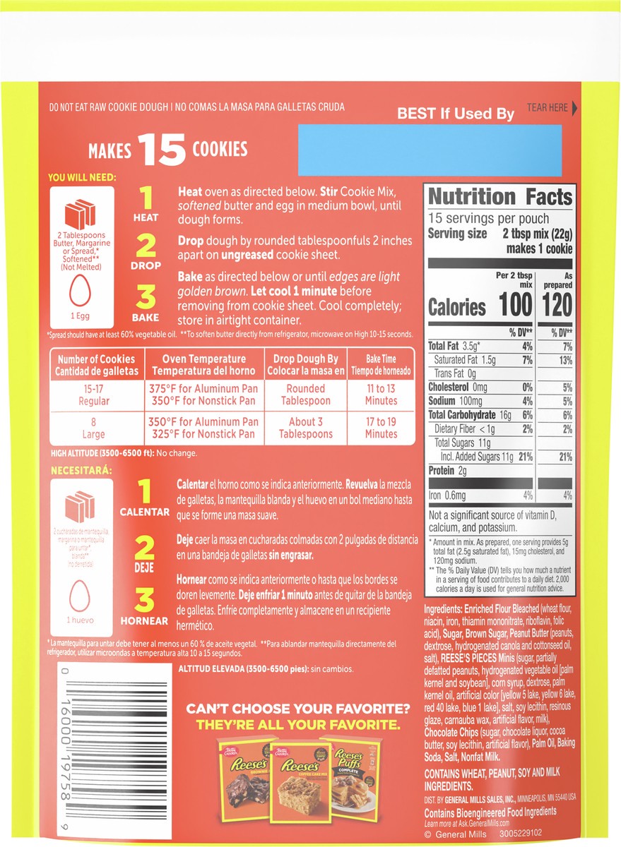 slide 9 of 11, Betty Crocker REESE'S PIECES Cookie Mix, Peanut Butter Cookie Mix with REESE''S PIECES Minis and Mini Chocolate Chips, 11.9 oz, 11.9 oz
