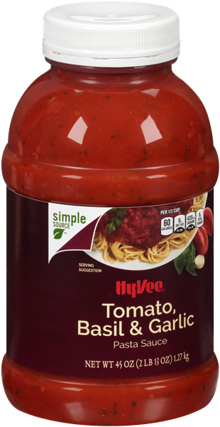 slide 1 of 1, HyVee Tomato, Basil & Garlic Pasta Sauce, 45 oz