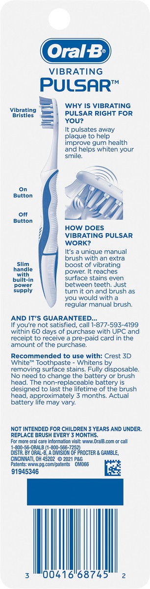 slide 3 of 5, Oral-B Pulsar Whitening Battery Toothbrush, Medium, 1 Count, 1 ct