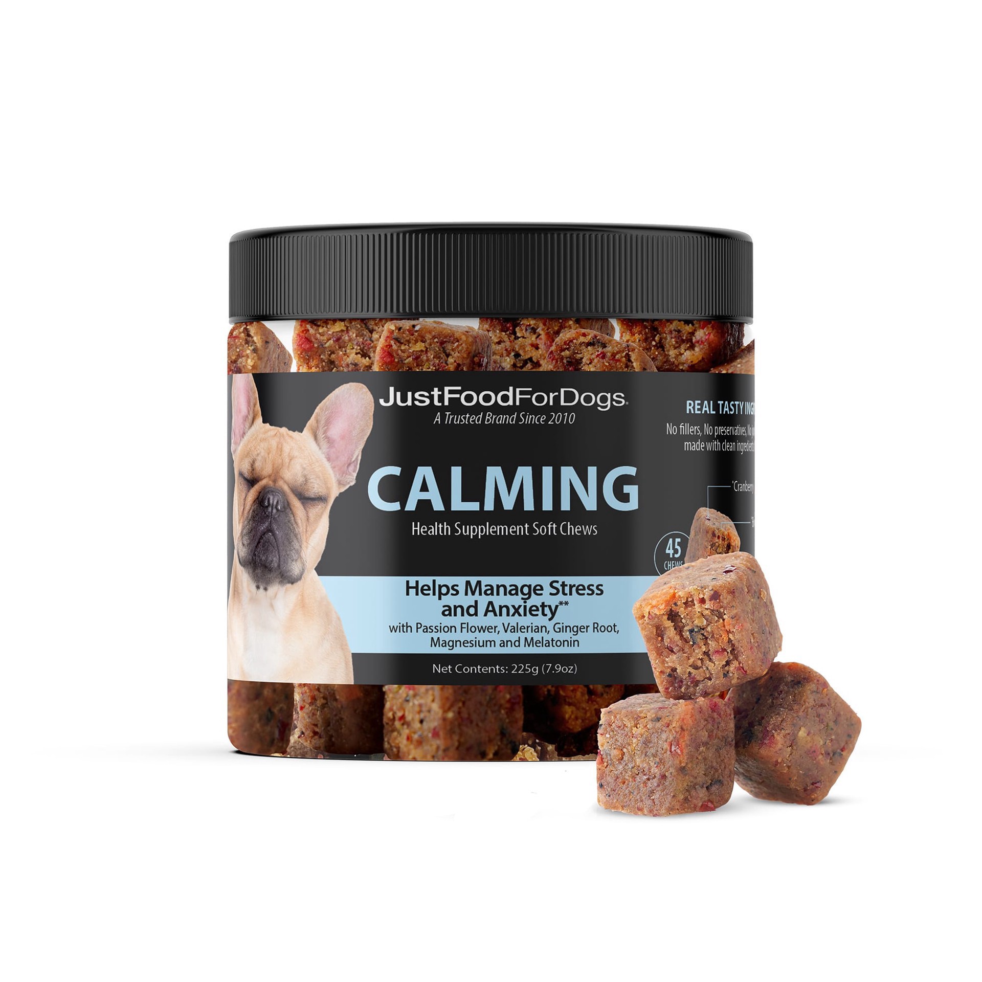 slide 1 of 1, JustFoodForDogs Calming Health Supplement Soft Chews, 7.9 oz., Count of 45, 1 ct