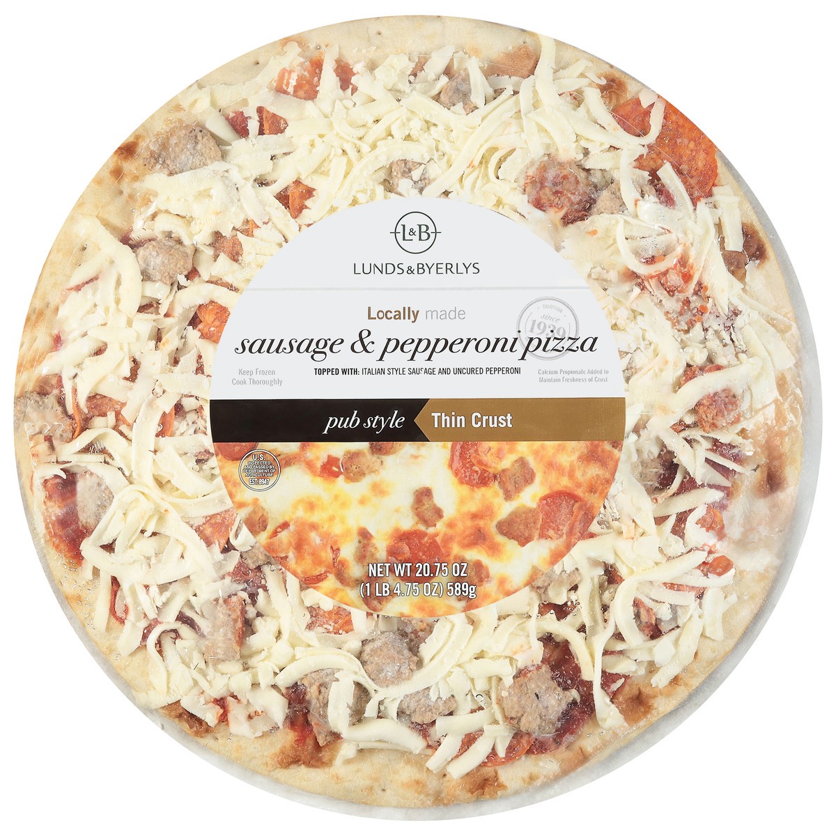 slide 3 of 4, Lunds & Byerlys Pub Style Thin Crust Sausage & Pepperoni Pizza 20.75 oz, 20.75 oz