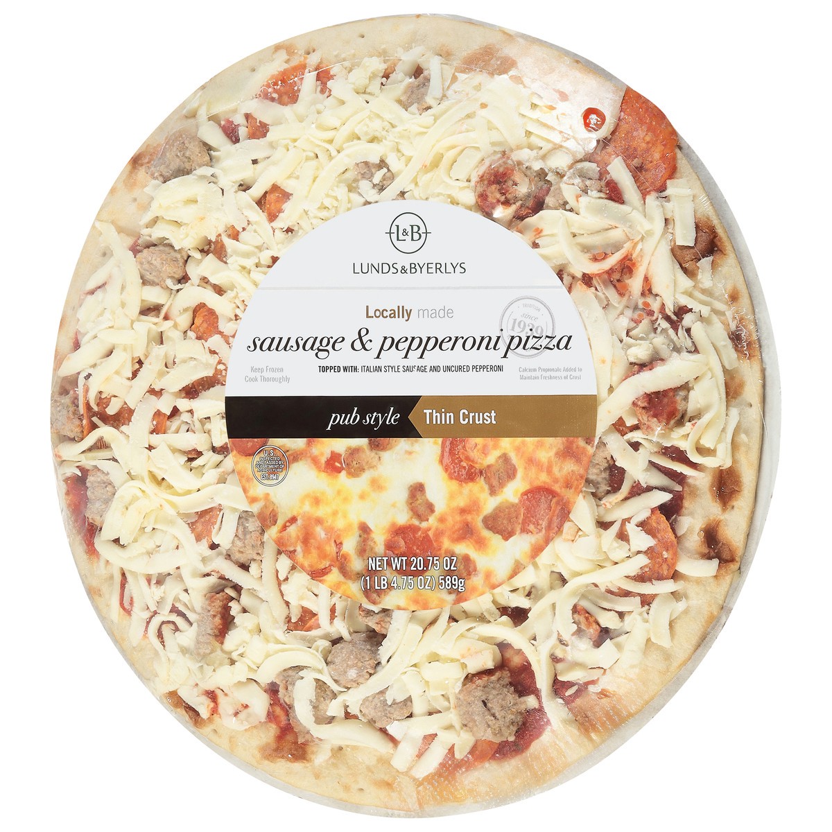 slide 2 of 4, Lunds & Byerlys Pub Style Thin Crust Sausage & Pepperoni Pizza 20.75 oz, 20.75 oz