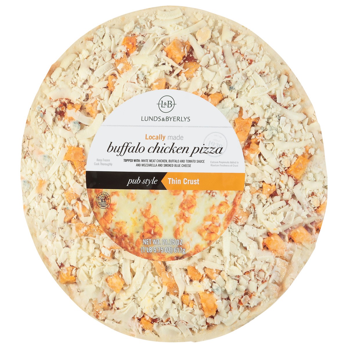 slide 2 of 4, Lunds & Byerlys Pub Style Thin Crust Buffalo Chicken Pizza 21.75 oz, 21.75 oz