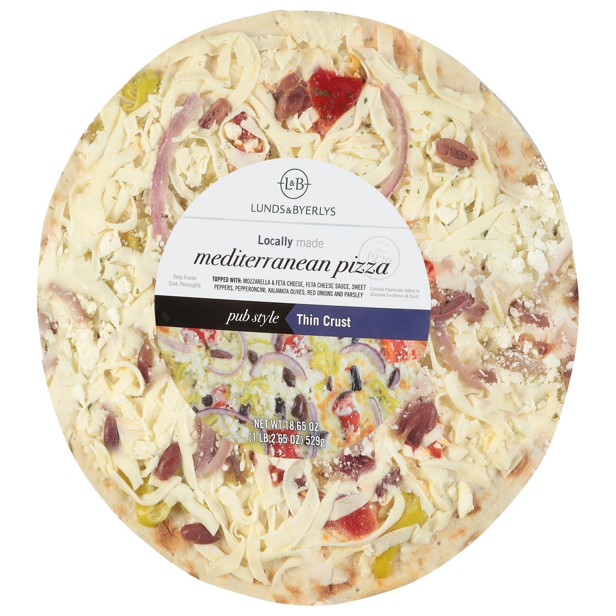 slide 4 of 4, Lunds & Byerlys Pub Style Thin Crust Mediterranean Pizza 18.65 oz, 18.65 oz
