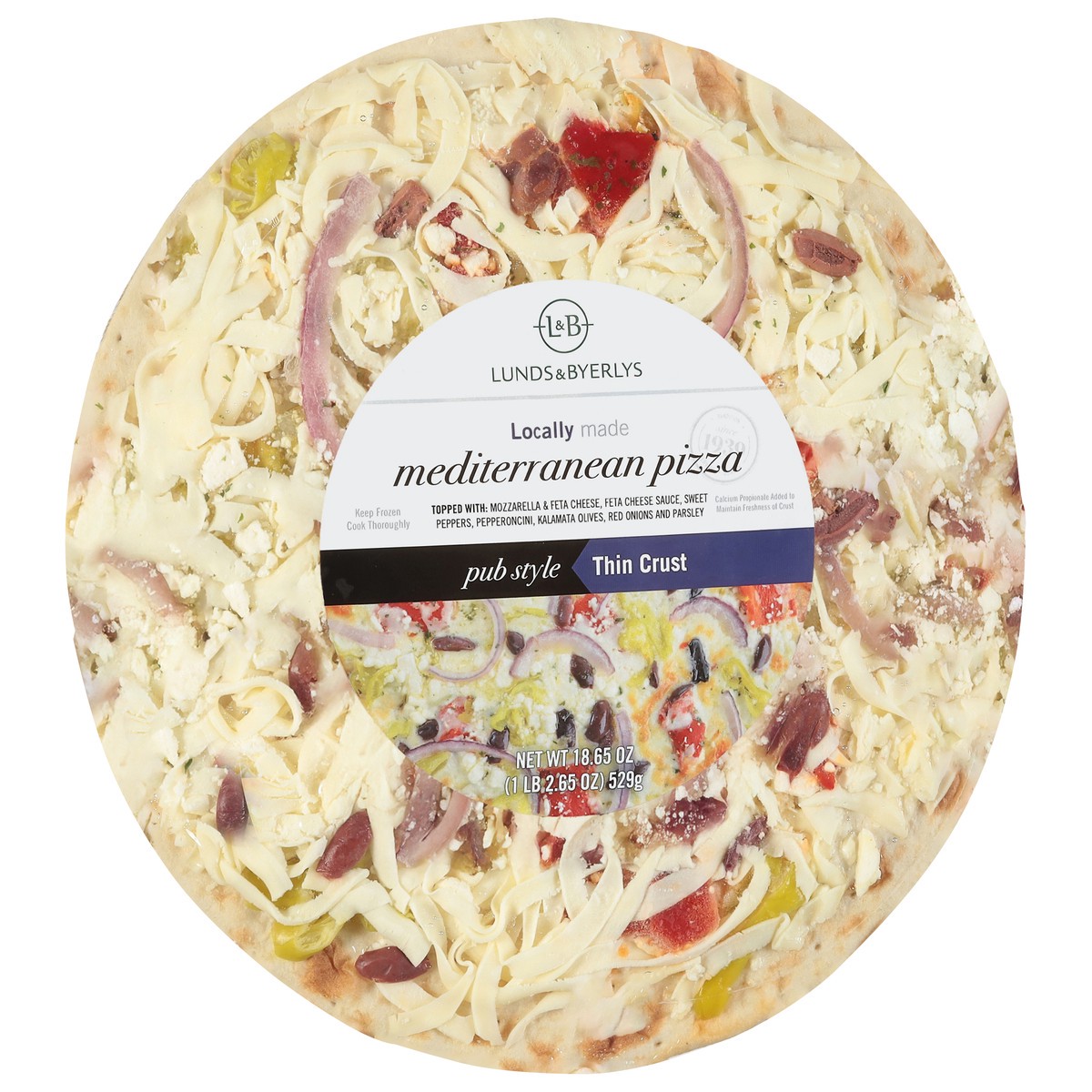 slide 2 of 4, Lunds & Byerlys Pub Style Thin Crust Mediterranean Pizza 18.65 oz, 18.65 oz