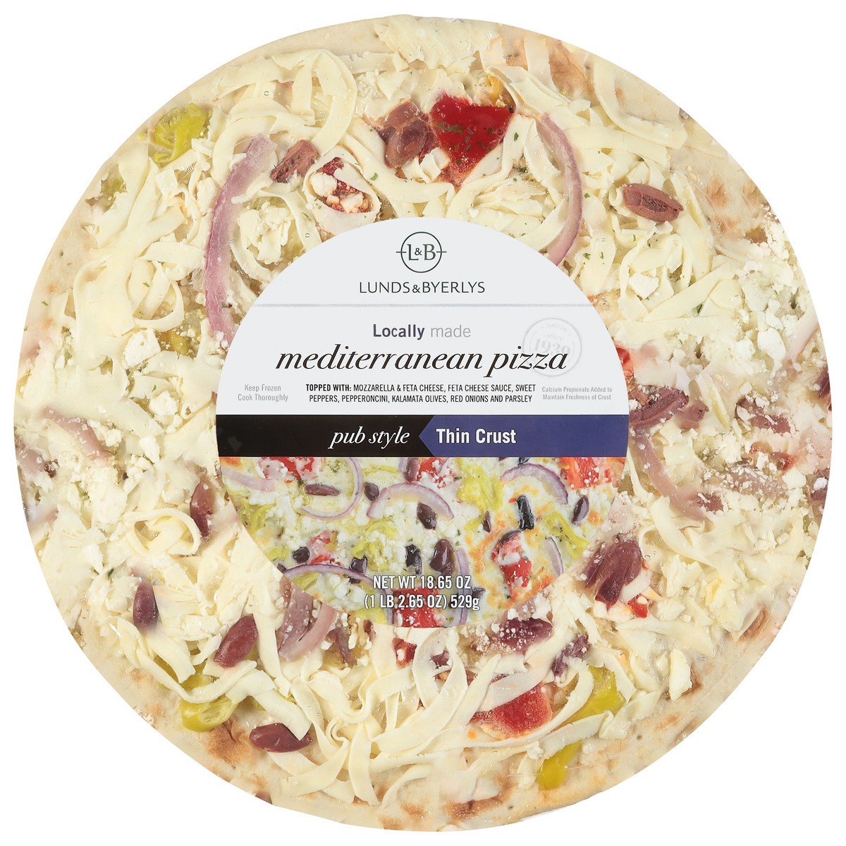 slide 1 of 4, Lunds & Byerlys Pub Style Thin Crust Mediterranean Pizza 18.65 oz, 18.65 oz