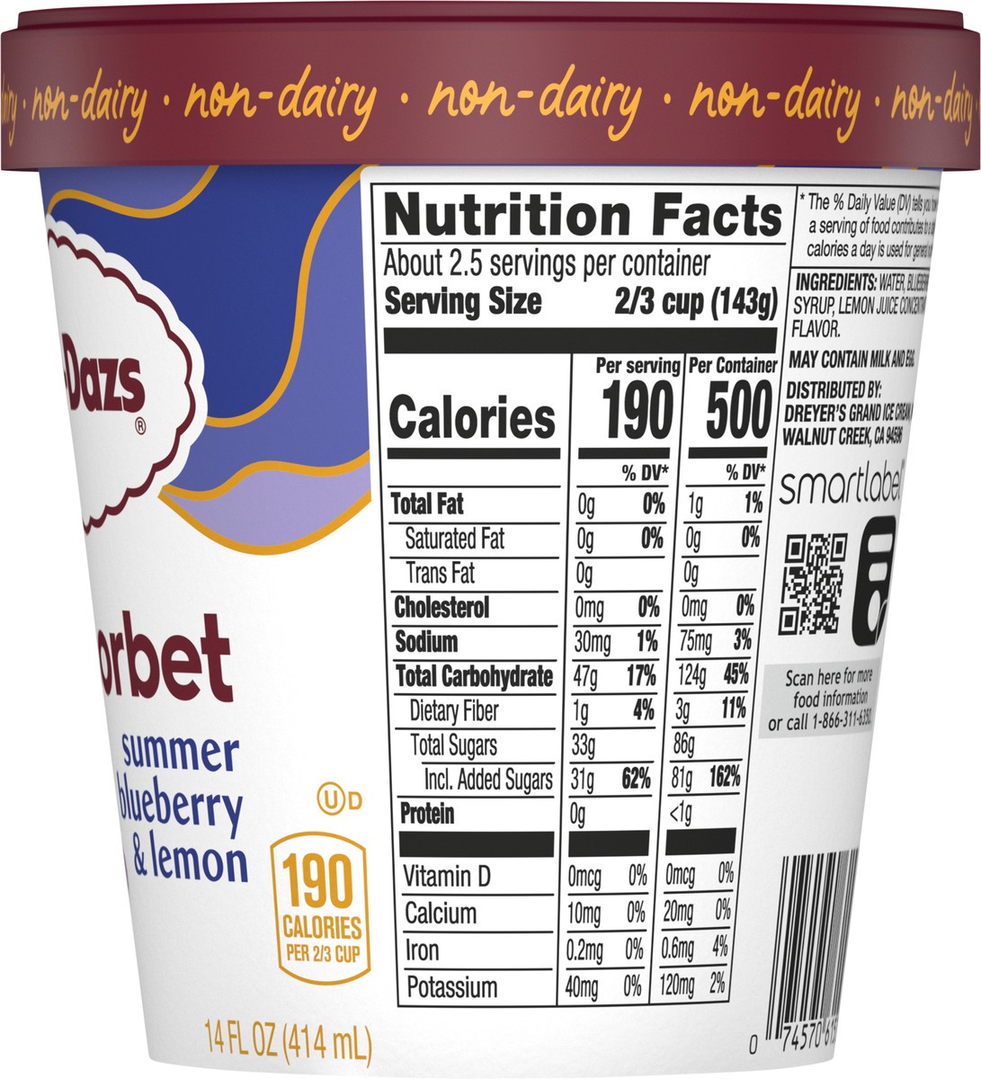 slide 2 of 13, Häagen-Dazs Summer Blueberry & Lemon Sorbet 14 fl oz, 14 fl oz