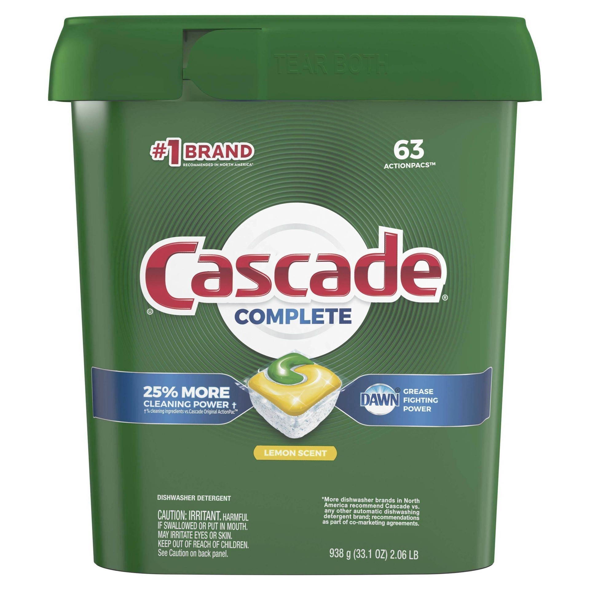 slide 8 of 11, Cascade Lemon Complete Actn Pac Tub, 63 ct