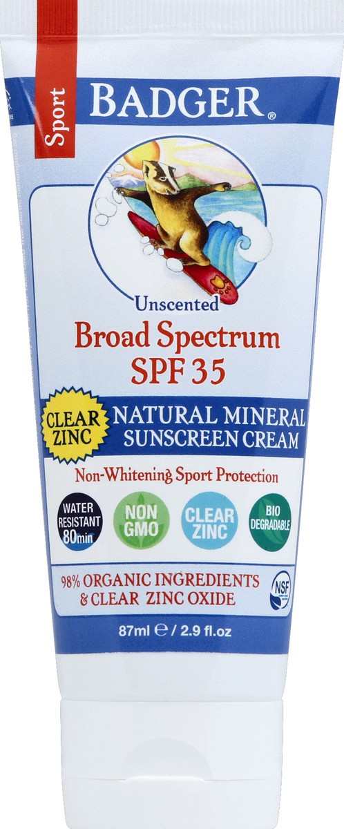 slide 2 of 2, Badger Broad Spectrum Natural Mineral Sunscreen SPF 35, 2.9 fl oz