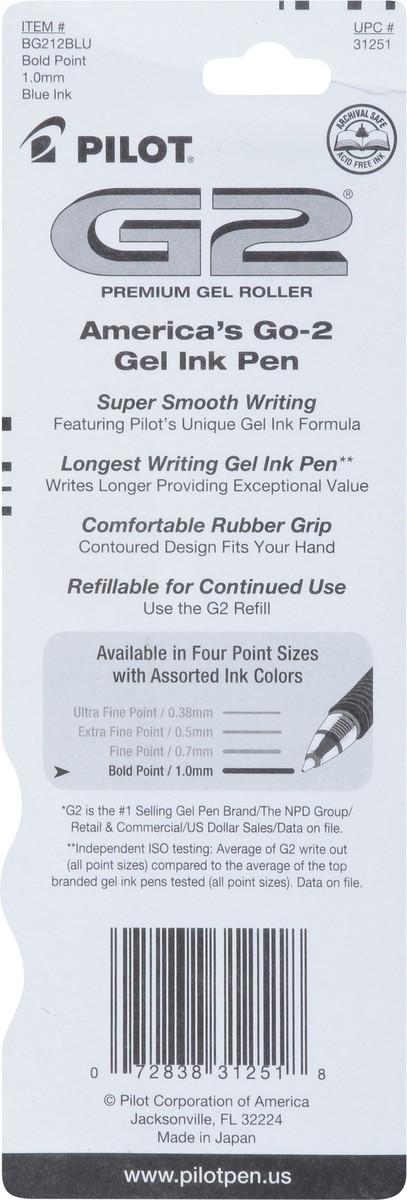 slide 9 of 9, Pilot G2 Bold (1.0 mm) Blue Ink Premium Gel Roller Pen 2 ea, 1 ct