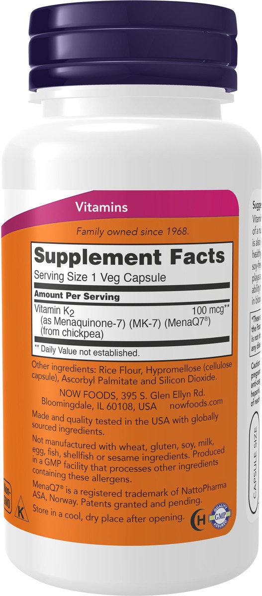 slide 2 of 4, NOW MK-7 Vitamin K-2 100 mcg - 120 Veg Capsules, 120 ct