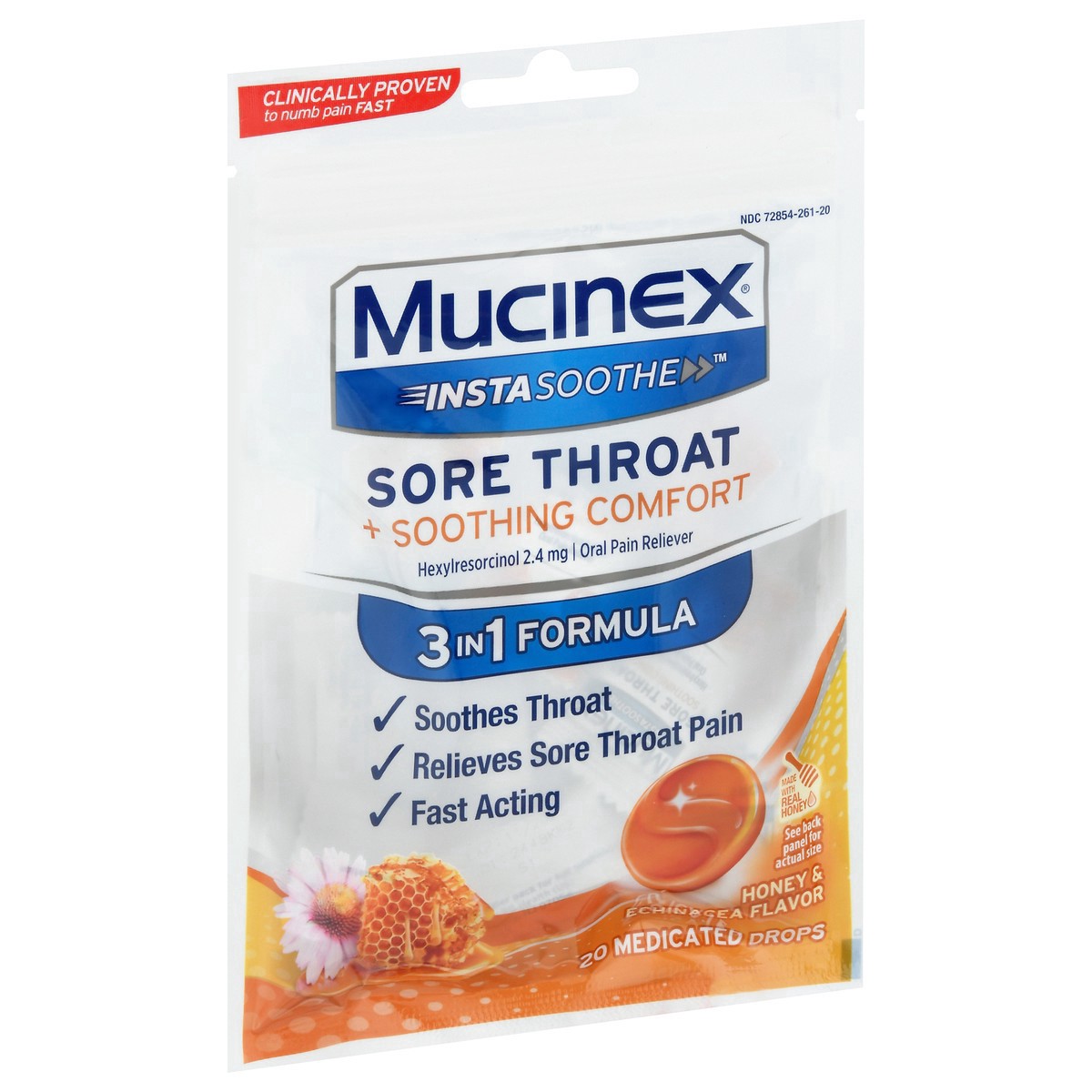 slide 5 of 9, MUCINEX InstaSoothe™ Sore Throat + Soothing Comfort - Honey & Echinacea 36/20 ct., 20 ct