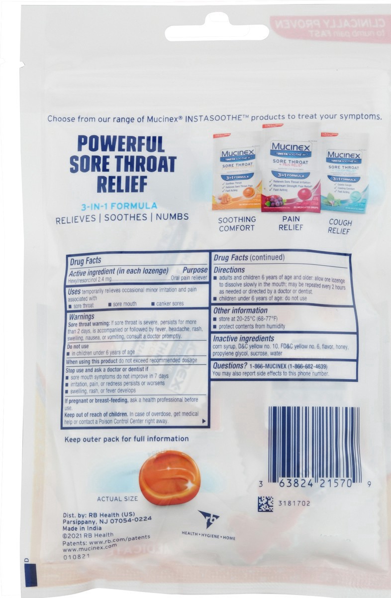 slide 3 of 9, MUCINEX InstaSoothe™ Sore Throat + Soothing Comfort - Honey & Echinacea 36/20 ct., 20 ct
