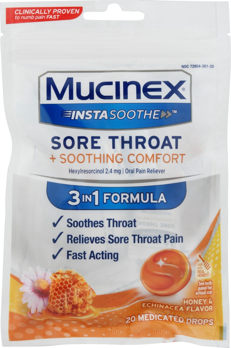 slide 8 of 9, MUCINEX InstaSoothe™ Sore Throat + Soothing Comfort - Honey & Echinacea 36/20 ct., 20 ct