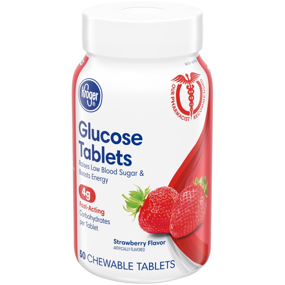 slide 1 of 1, Kroger Strawberry Flavored Glucose Chewable Tablets, 50 ct