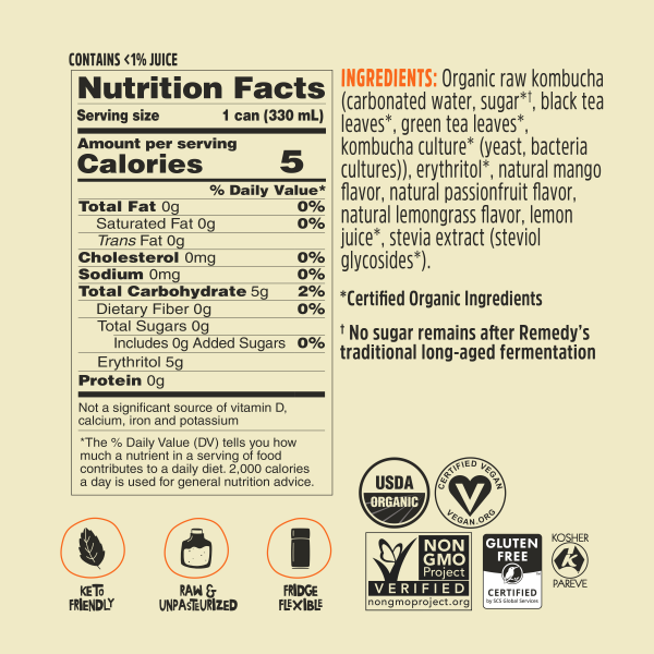slide 5 of 7, Remedy kombucha, mango passion - 11.2 fl oz, 11.2 fl oz