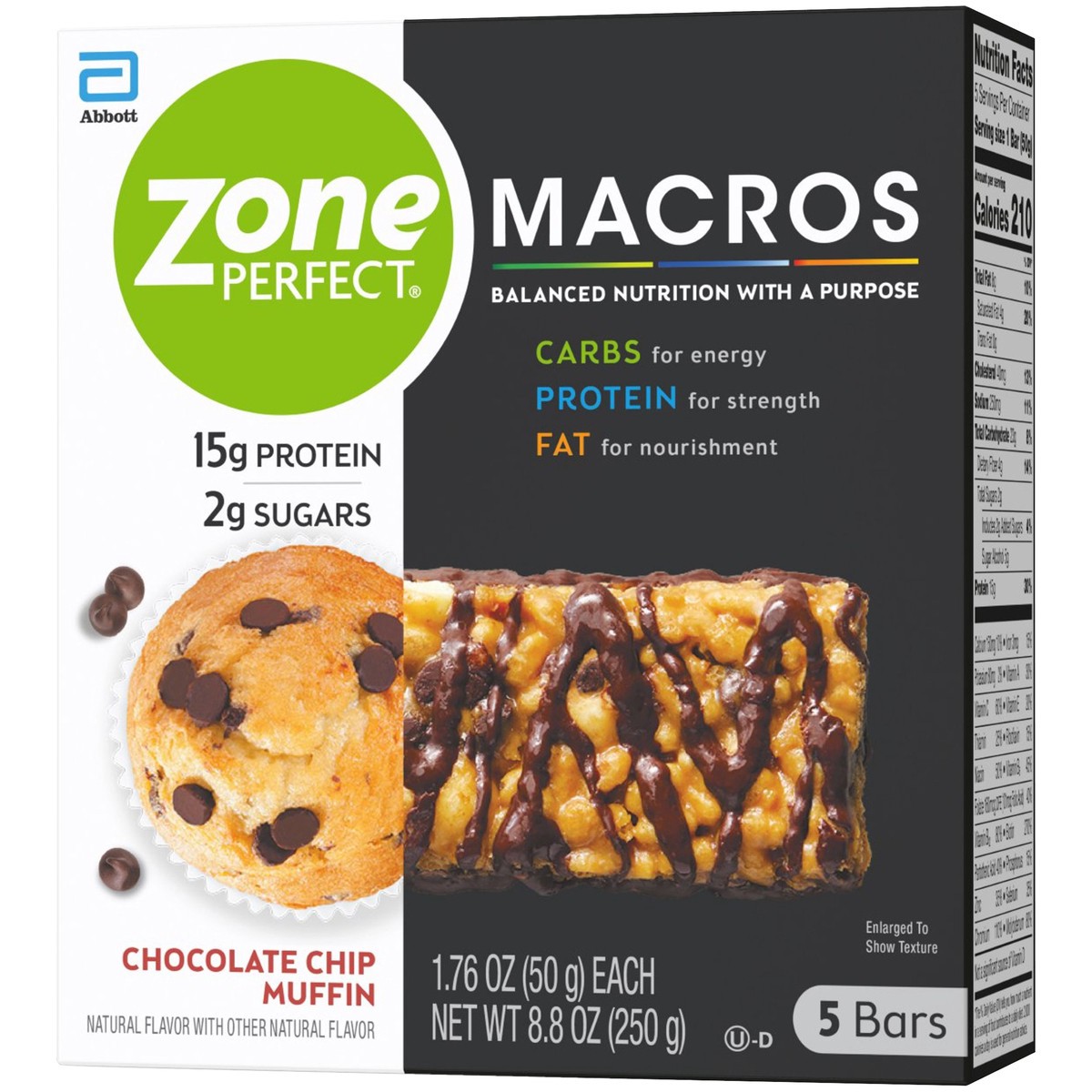 slide 3 of 9, Zone Perfect ZonePerfect Macros Protein Bar Chocolate Chip Muffin Bars 1.76 oz Bars, 8.8 oz