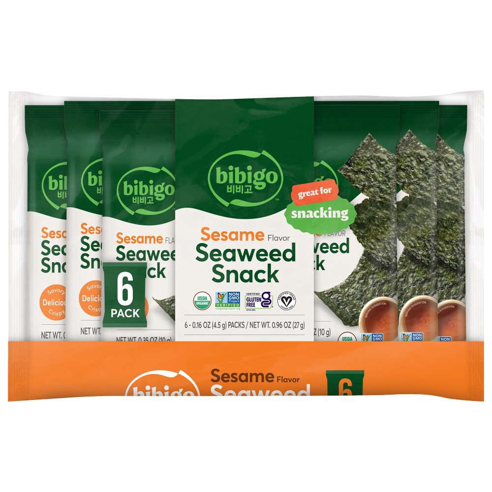 slide 1 of 2, Bibigo Sesame Flavor Seaweed Snacks, 0.16 oz