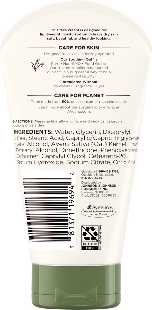 slide 6 of 7, Aveeno Daily Moisturizing Face Cream for Dry Skin, Non-GMO Oat, 5 Oz, 5 oz