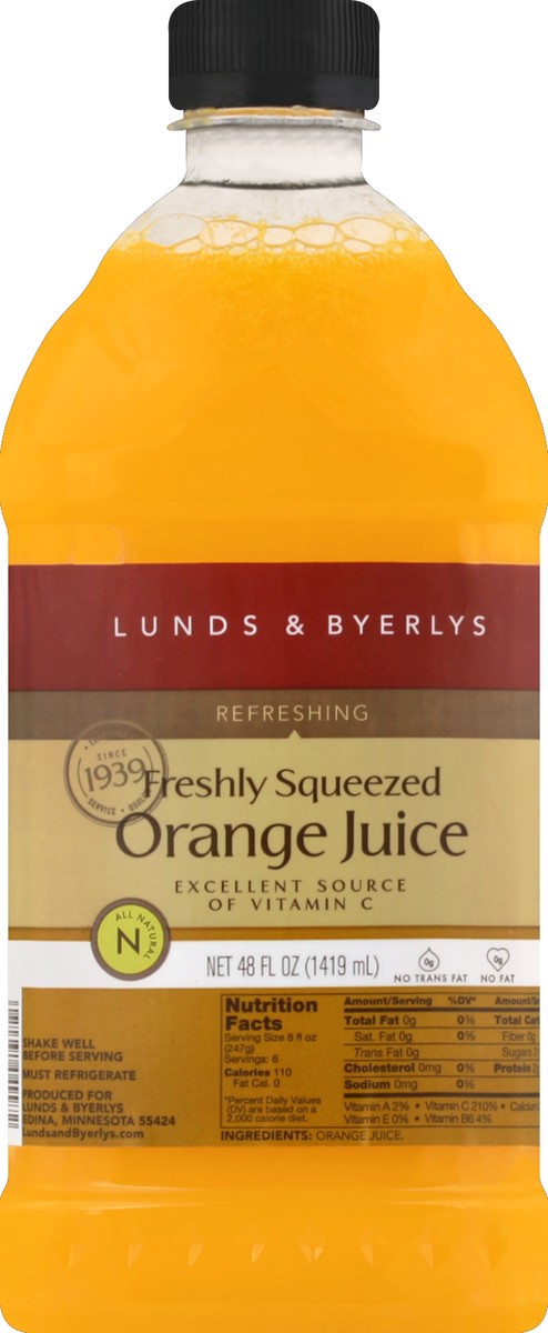slide 2 of 4, Lunds & Byerlys Freshly Squeezed Orange Juice 48 fl oz, 48 fl oz