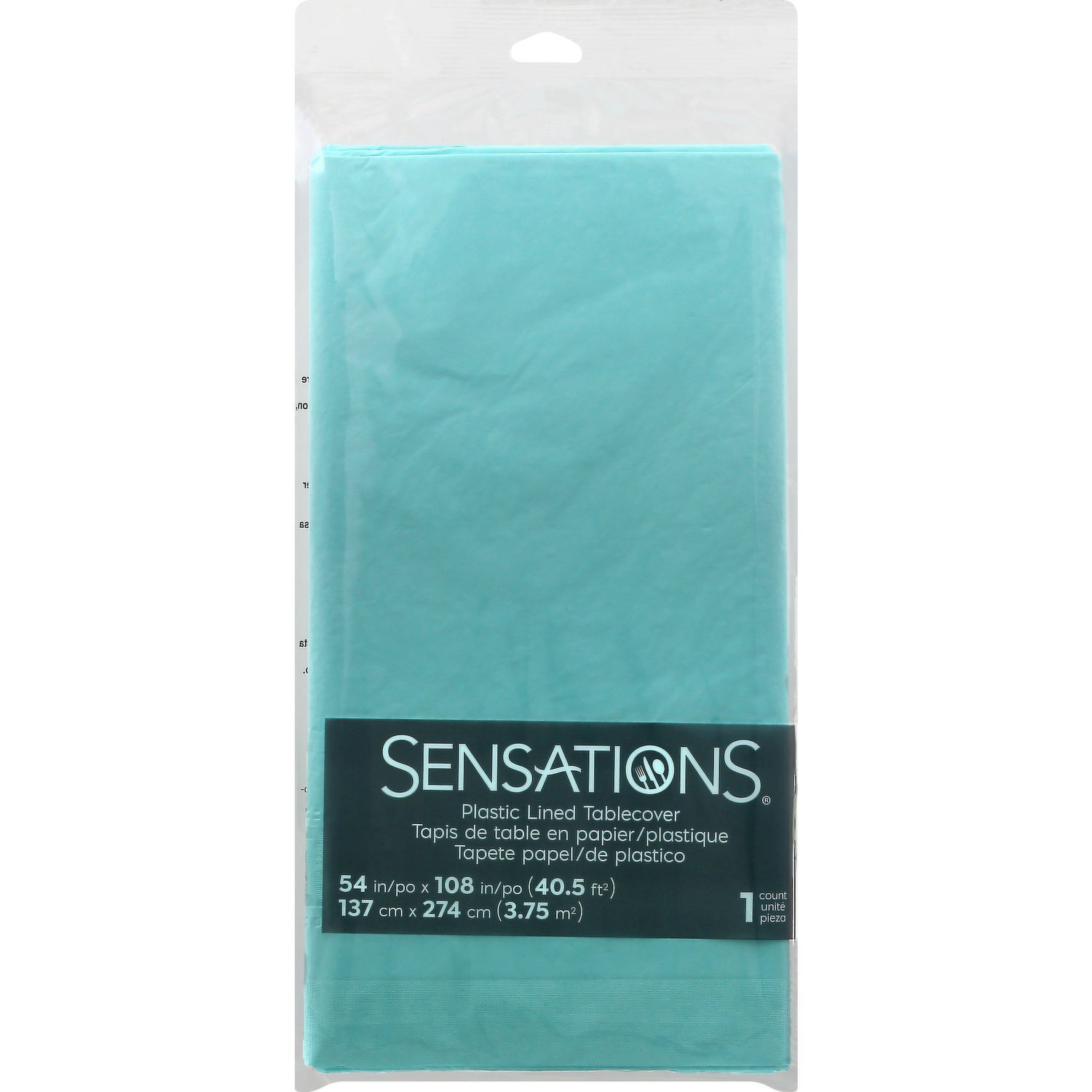 slide 1 of 1, Sensations Plastic Lined Tablecover, Spa Blue, 54 in x 108 in