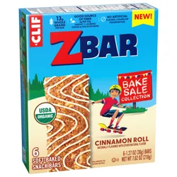 Zbar - Bake Sale Collection - Cinnamon Roll - Soft Baked Snack Bars - Non-GMO - 13g Whole Grains - USDA Organic Granola Bars (6 Pack)