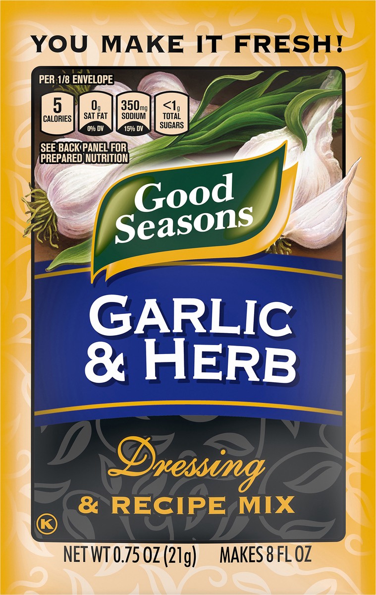 slide 6 of 9, Good Seasons Garlic & Herb Dressing & Recipe Seasoning Mix, 0.75 oz Packet, 0.75 oz