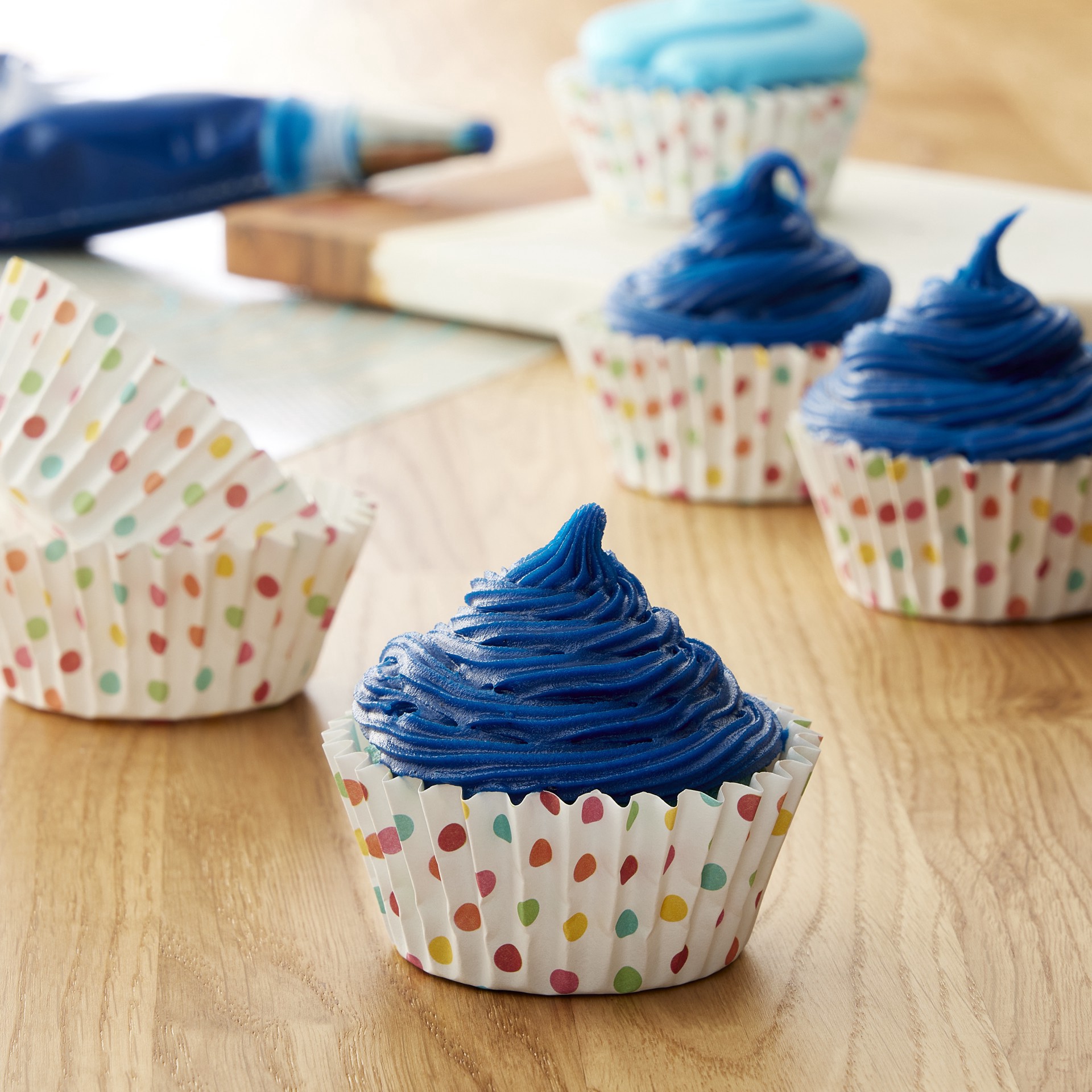 slide 2 of 2, Multicolor Polka Dot Grease Resistant Baking Cups By Celebrate It, 1.97 in x 1.18 in