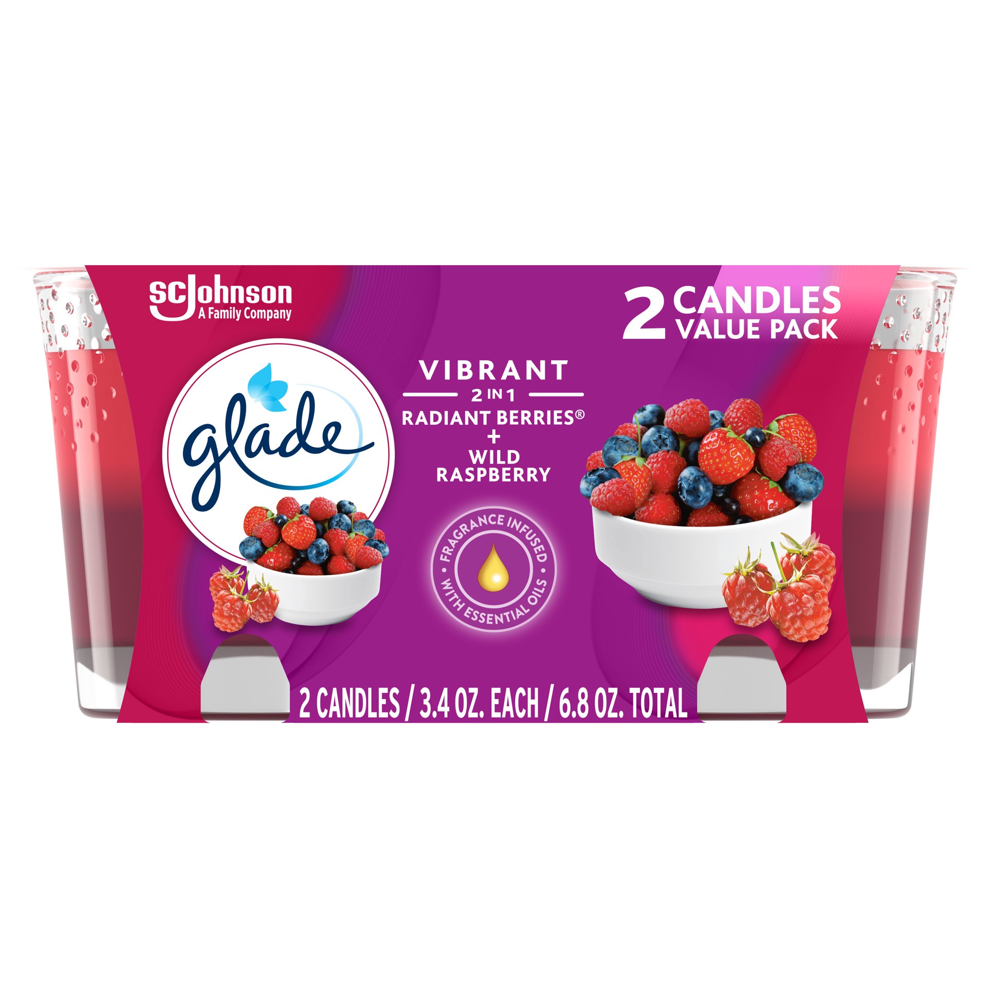 slide 2 of 5, Glade Jar Candle 2 CT, Radiant Berries & Wild Raspberry, 6.8OZ, 6.8 oz