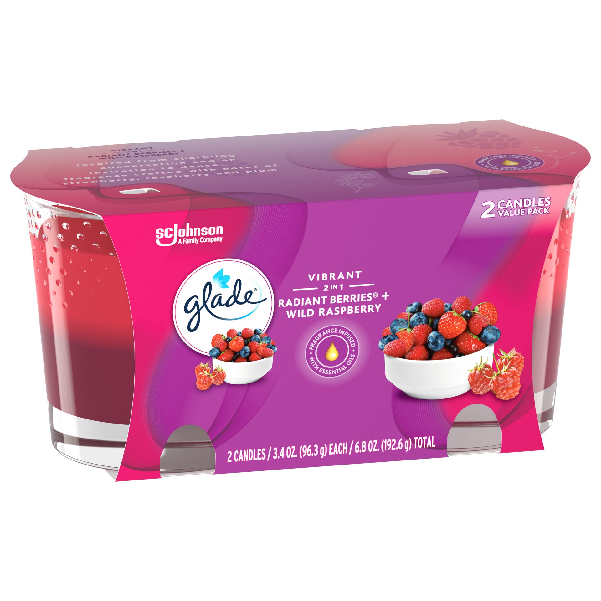 slide 3 of 5, Glade Jar Candle 2 CT, Radiant Berries & Wild Raspberry, 6.8OZ, 6.8 oz