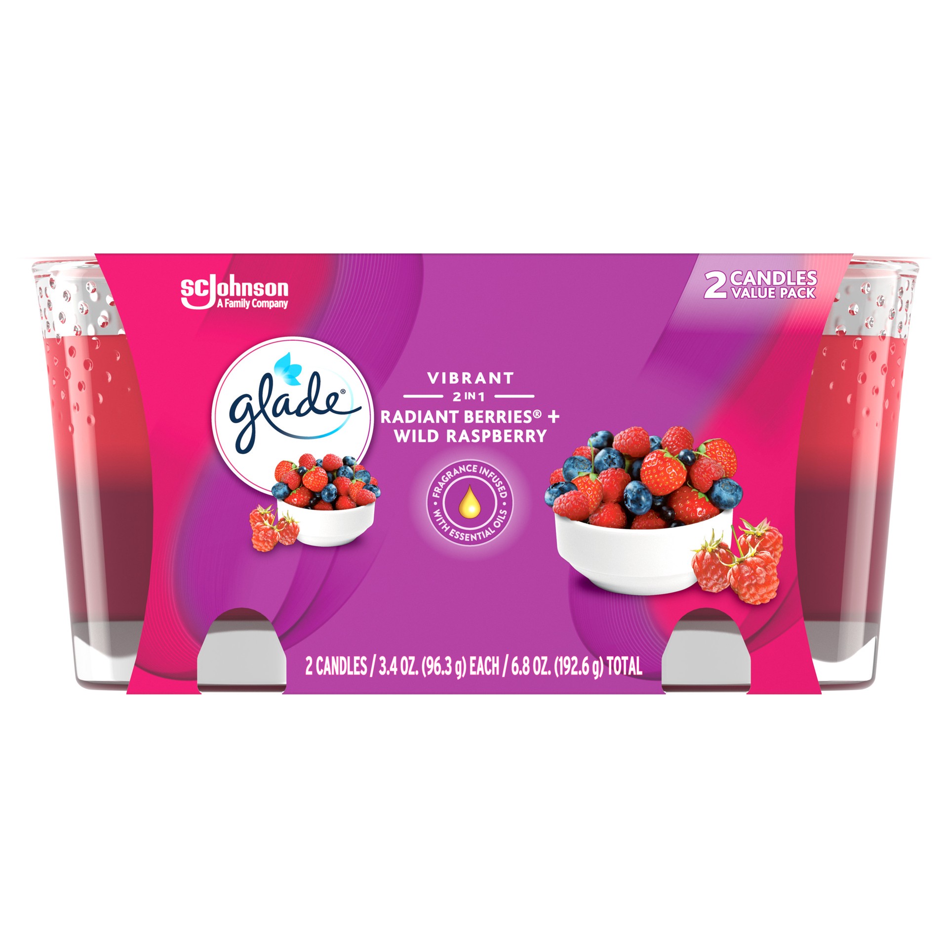 slide 1 of 5, Glade Jar Candle 2 CT, Radiant Berries & Wild Raspberry, 6.8OZ, 6.8 oz