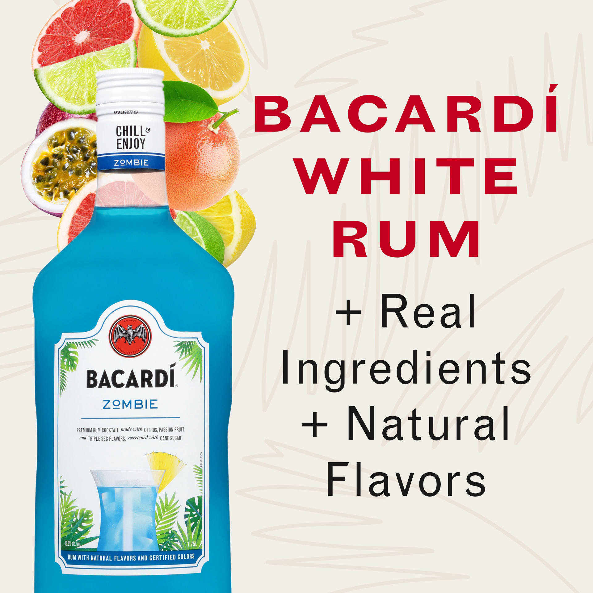 slide 4 of 5, Bacardí Bacardi Zombie Ready To Serve Premium Rum Cocktail, Gluten Free 12.5% 175Cl/1.75L, 1.75 liter