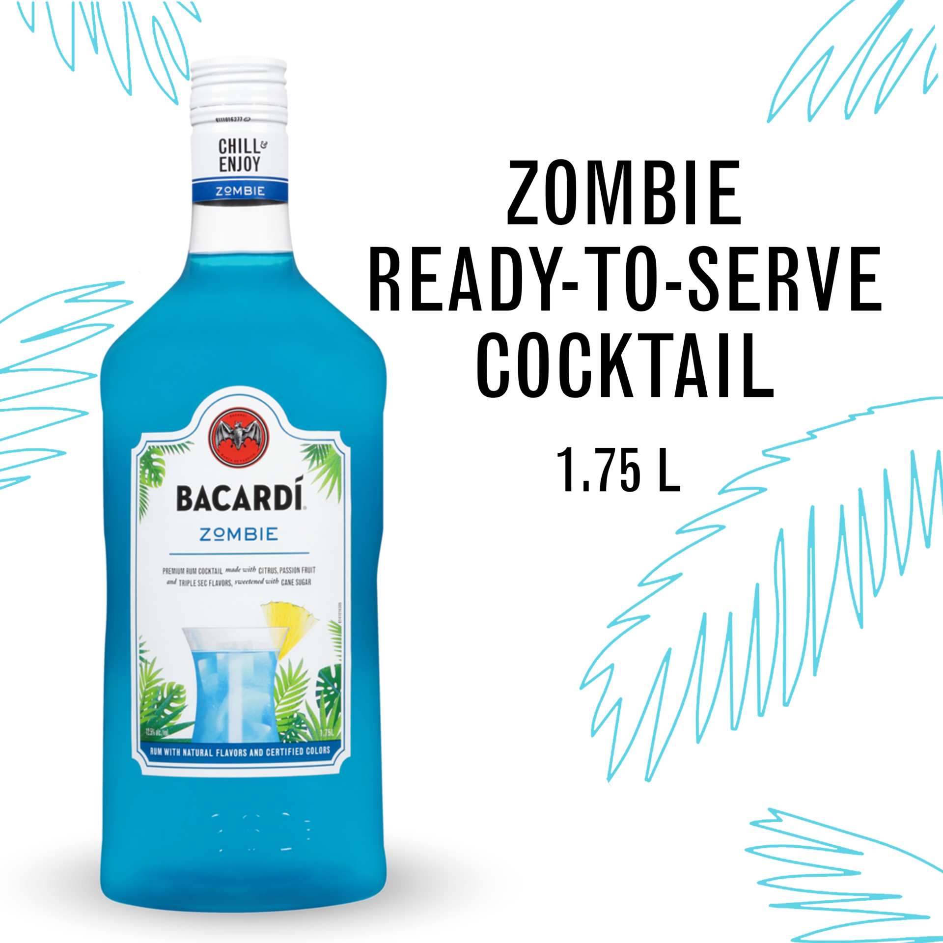 slide 1 of 5, Bacardí Bacardi Zombie Ready To Serve Premium Rum Cocktail, Gluten Free 12.5% 175Cl/1.75L, 1.75 liter