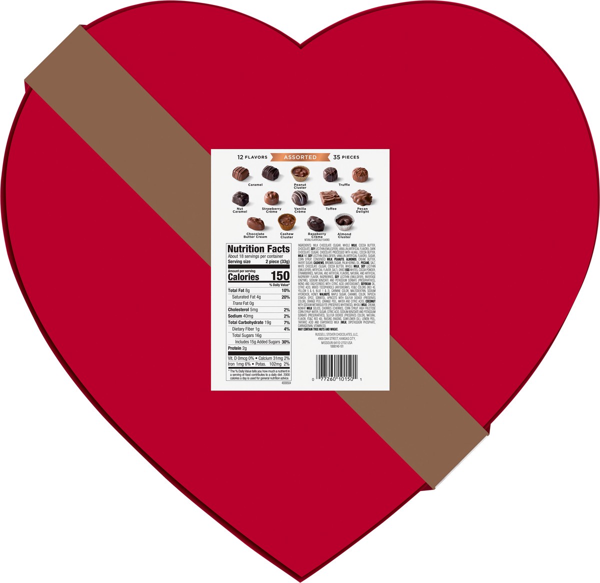 slide 3 of 4, RUSSELL STOVER Valentine's Day Red Foil Heart Assorted Milk & Dark Chocolate Gift Box, 20.1 oz. (35 pieces), 35 ct