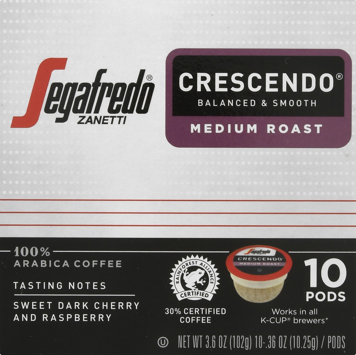 slide 7 of 9, Segafredo Zanetti Crescendo Medium Roast Ground Coffee Pods - 3.6 oz, 3.6 oz