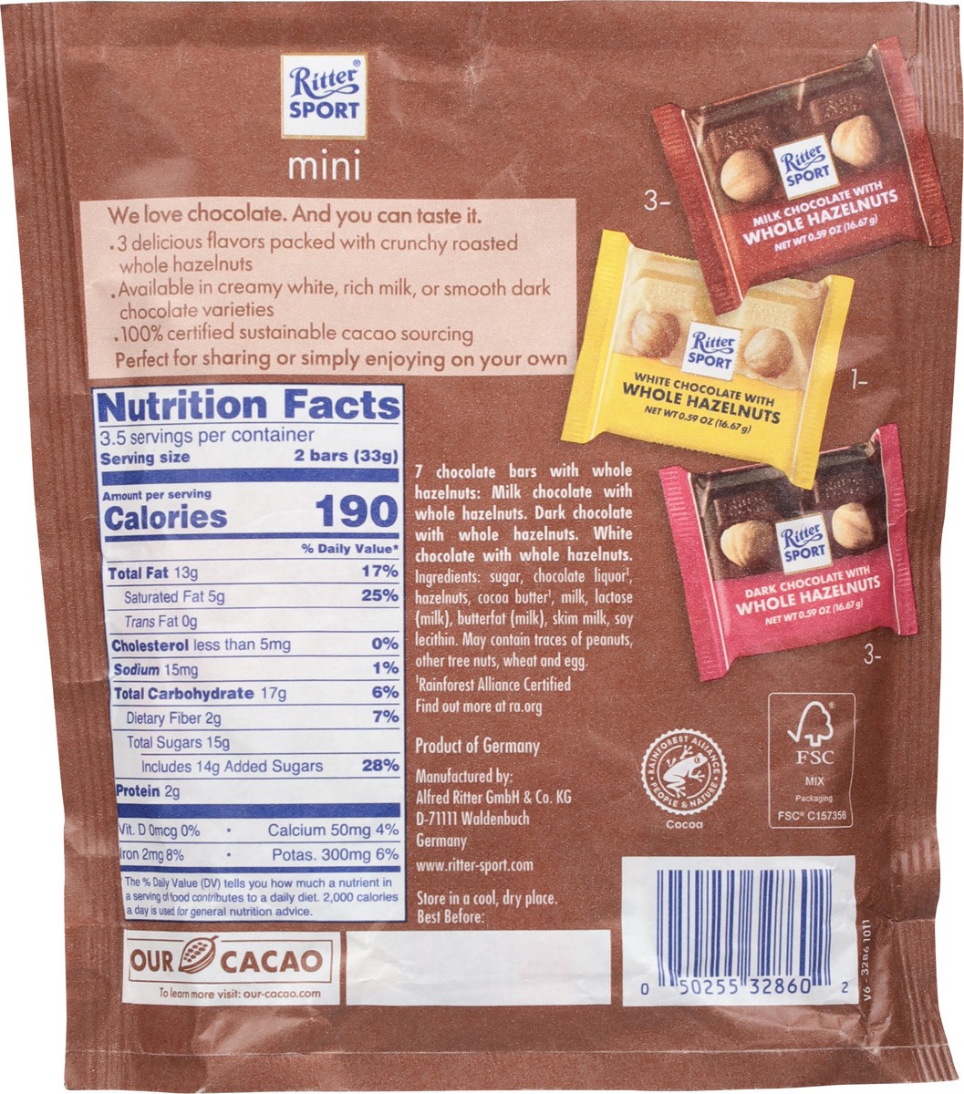 slide 6 of 9, Ritter Sport Mini Chocolate Nut Selection with Whole Hazelnuts 7 - 0.59 oz ea, 7 ct