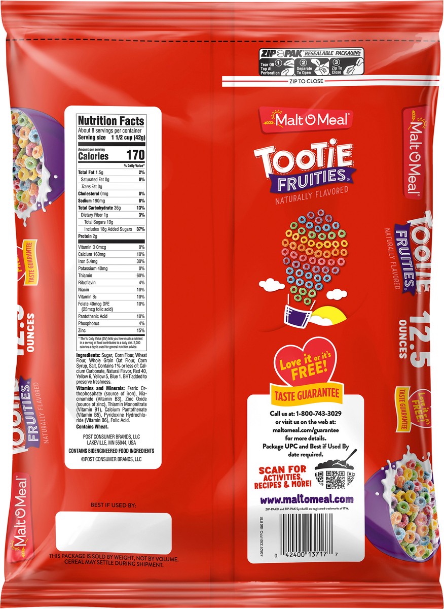 slide 8 of 11, Malt-O-Meal Tootie Fruities Cereal, Fruity Breakfast Cereal, 12.5 OZ Bag, 12.5 oz