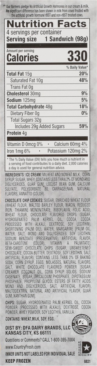 slide 2 of 14, Country Fresh Big Chipper Chocolate Chip Cookie Sandwiches 4 - 4.5 fl oz Sandwiches, 4 ct